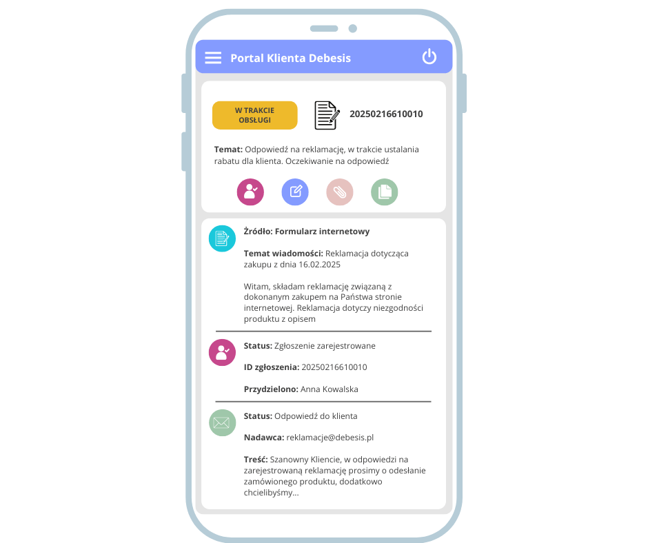 Portal klienta Debesis na urządzeniach mobilnych – podgląd zgłoszeń i obsługi klienta
