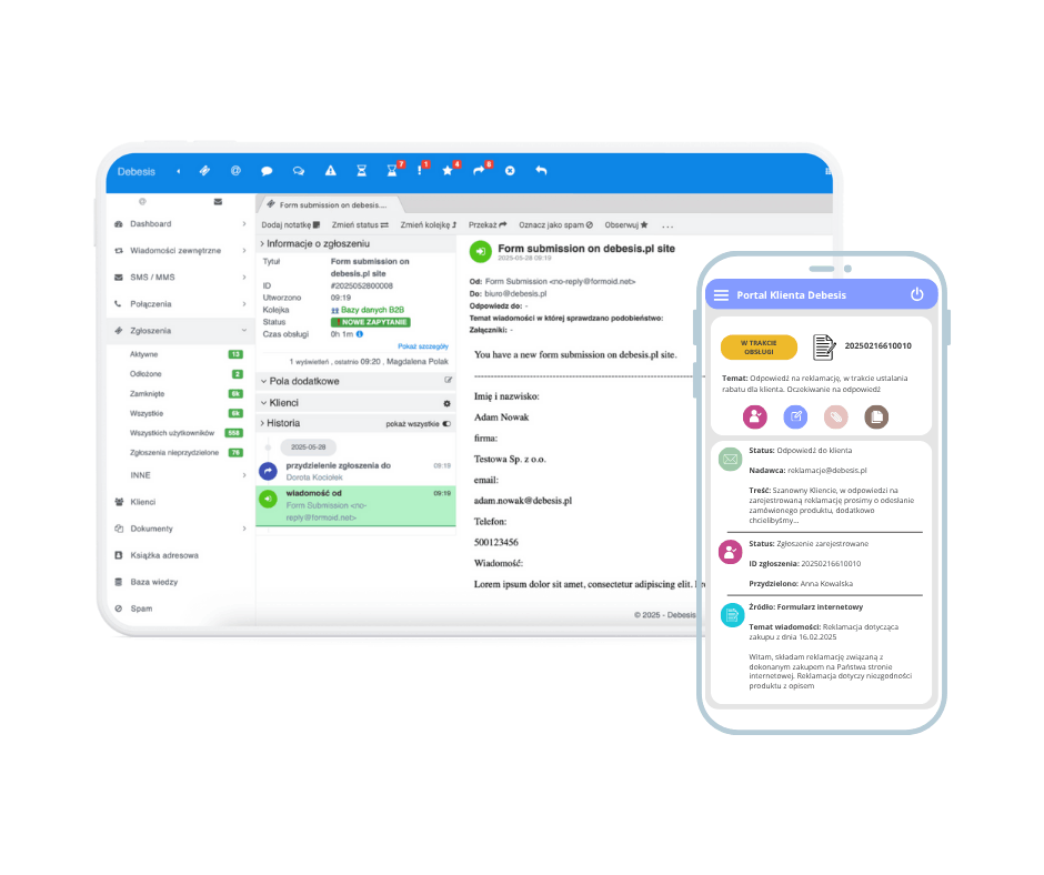 Portal klienta w systemie ticketowym Debesis – panel obsługi zgłoszeń klientów