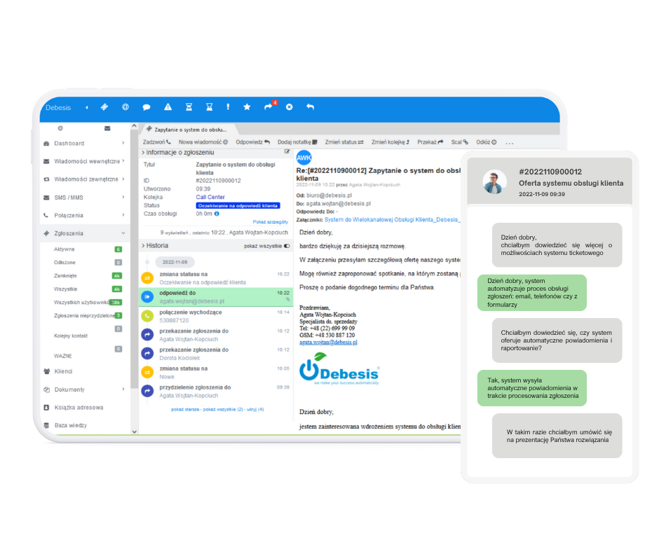 System ticketowy Debesis z powiadomieniami SMS w branży medycznej
